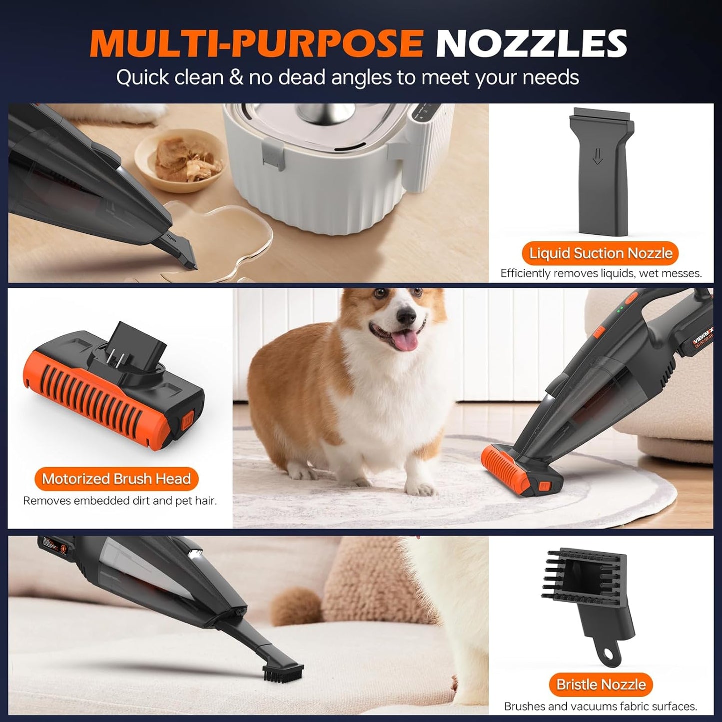 Skiennix Pet Hair Vacuum - Cordless Handheld with 10000Pa Suction & LED Light | Lightweight & Rechargeable