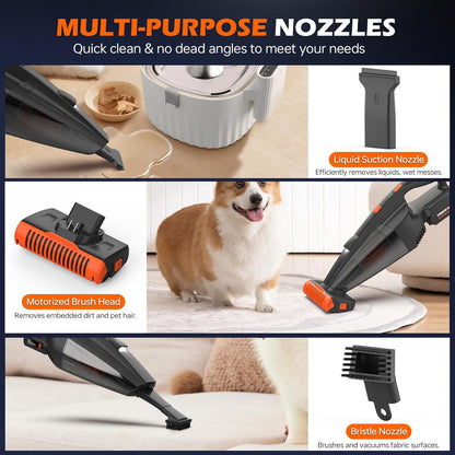 Skiennix Pet Hair Vacuum - Cordless Handheld with 10000Pa Suction & LED Light | Lightweight & Rechargeable