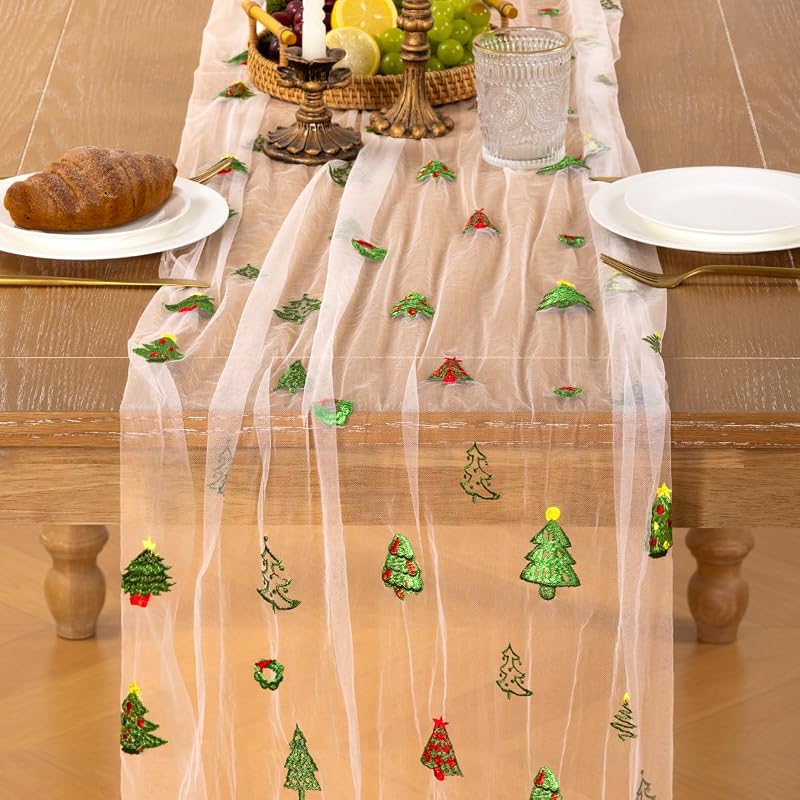 Christmas Tree Embroidered Table Runner 120 Inch - Santaben, 1 Pack (Variation: Christmas Tree+1 Pack)