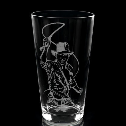 INDIANA JONES | Engraved Pint Glass | 16oz Rim Tempered | Great Gift for Adventure & Outdoor Enthusiast | Exploration History Archaeology | Dishwasher Safe