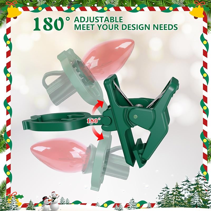 Green 100 Pack KJX Large C7/C9 Christmas Light Spring Clips for Gutters & Roofs