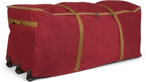 Covermates Keepsakes Christmas Tree Storage Bag - Heavy-Duty Rolling Design with Wheels & Reinforced Handles - Durable Red Polyester Solution