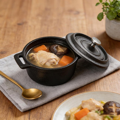 Skiennix Mini Dutch Oven - 6 Pcs Round Cast Iron Cocotte Pots with Lids & Dual Handles - 8 oz Black