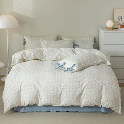 Floral Duvet Cover Twin XL Cozy Cotton College Dorm Bedding Set Blue Floral for Teen Girls Shabby Grid Flowers Coquette Comforter Cover with Zipper Closure Romantic Bedding Sets Boho Style,All Season