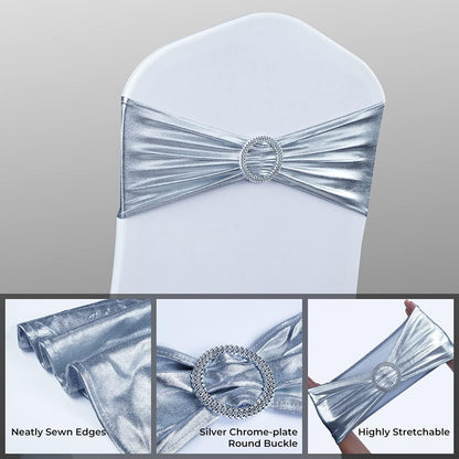 Babenest Spandex Chair Sashes - 30PCS Premium Stretch Covers with Buckle Slider | Metallic Silver for Weddings & Events