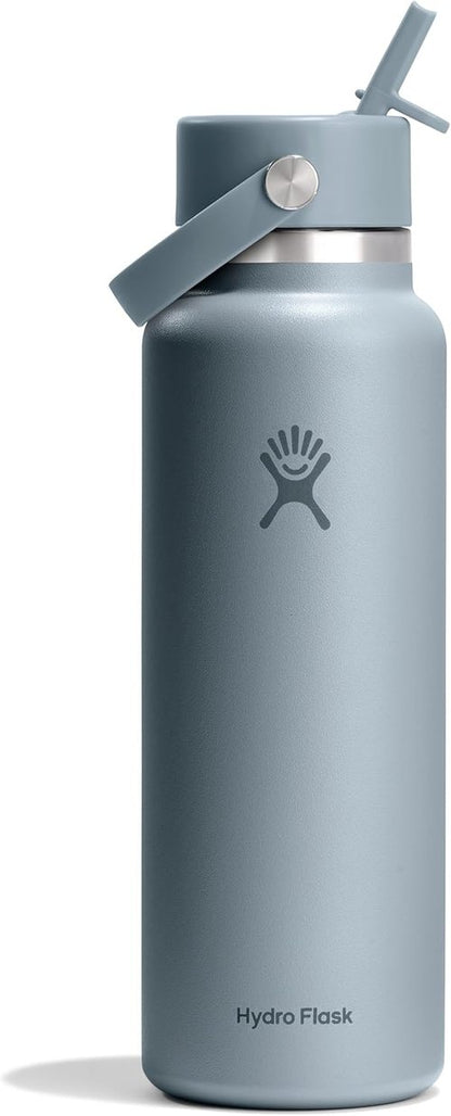 Hydro Flask Water Bottle - Insulated Stainless Steel - 40 Oz Shale Gray with Wide Straw Lid