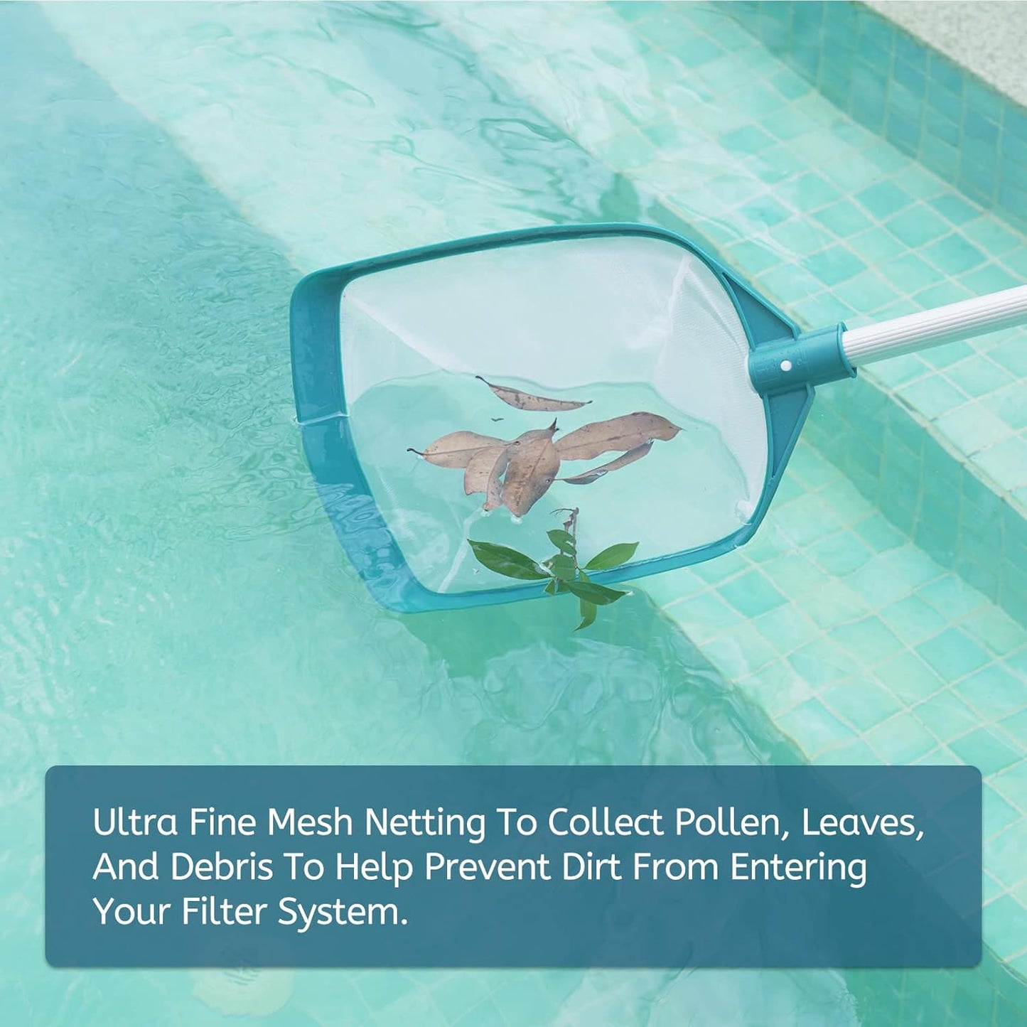 POOLWHALE Swimming Pool Leaf Net Skimmer Rake - Adjustable Aluminum Pole & Fine Mesh for Easy Cleaning