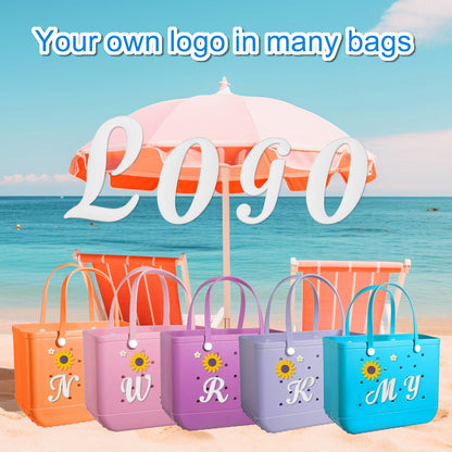 Hikkcos 3 Pcs Letter Charms for Bogg Bag Clips Insert Bogg Bag Accessories Charm Decorative Alphabet Charm for Handbag Beach Tote Bag Simple Modern Beach Bag, Rubber Tote Bag