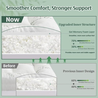 DOWNCOOL 3 Inch Queen Mattress Topper - Cooling Memory Foam for Back Pain Relief | Breathable Bamboo Viscose, Deep Pocket Fit 8-21 Inch
