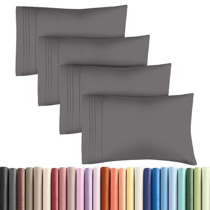 Queen Pillow Cases Set of 4 - Ultra Soft Hotel Quality Pillowcase Covers - Comfy, Cozy & Wrinkle Free - Shrinkage, Stain & Fade Resistant - Machine Washable Pillow Protectors - 4 Piece Set - Dark Grey