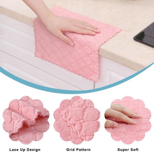 Homaxy Kitchen Dish Cloths - Super Soft & Absorbent Coral Velvet | 12 Pack, 10 x 10 Inches, Pink