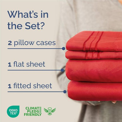 Comfy Breathable & Cooling Bed Sheets Set by [Brand Name] - Luxury 4-Piece Full Size - Ultra-Soft, Deep Pockets, Wrinkle-Free - Oeko-Tex Certified - Red
