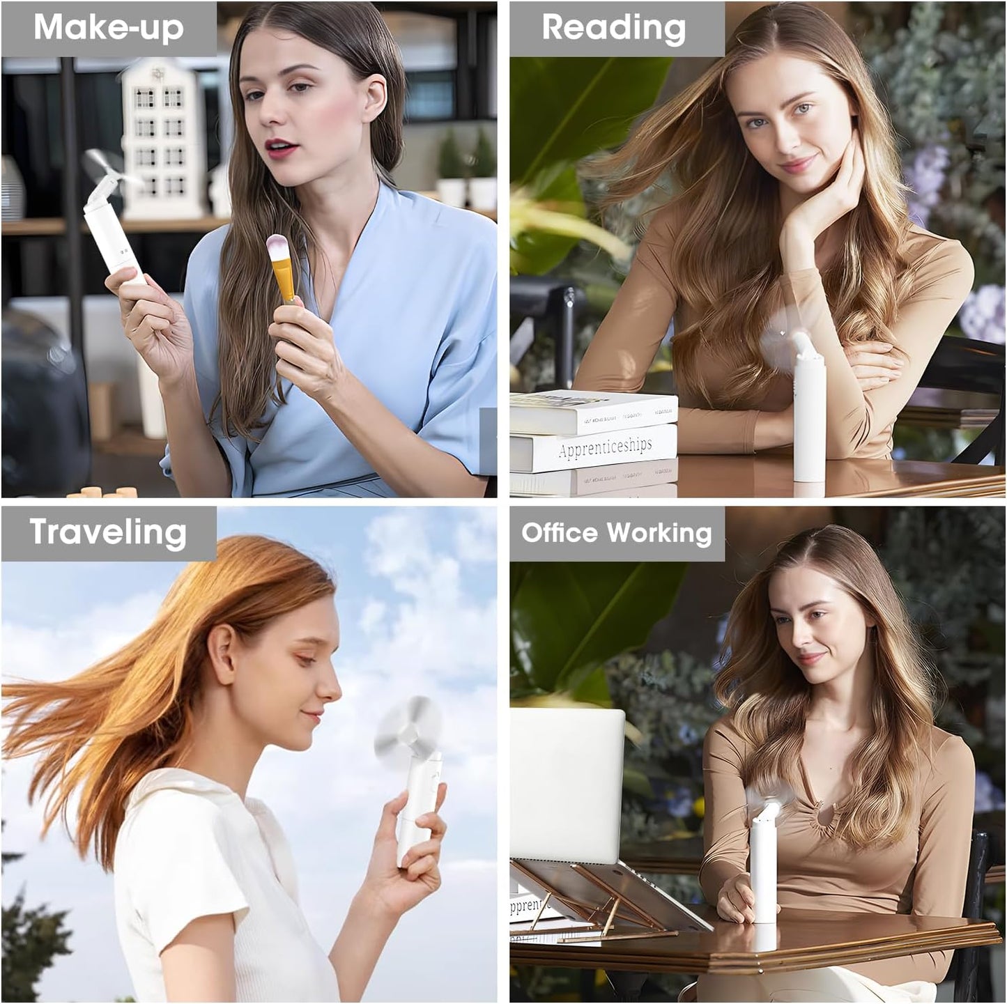 OLV Handheld Mini Fan - Portable Rechargeable 3000mAh Battery | 22+ Hours Runtime - White