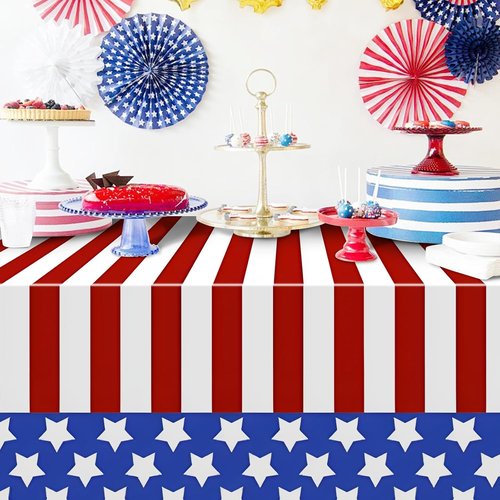 American Flag Tablecloths by [Brand Name] - 3 Pack 54x108 Inch Disposable Rectangle Covers for Patriotic Celebrations