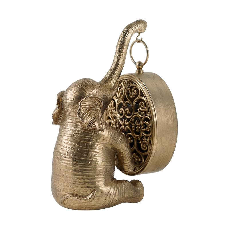 Gold Elephant Table Clock - Silent Battery-Operated Mantel Desk Clock