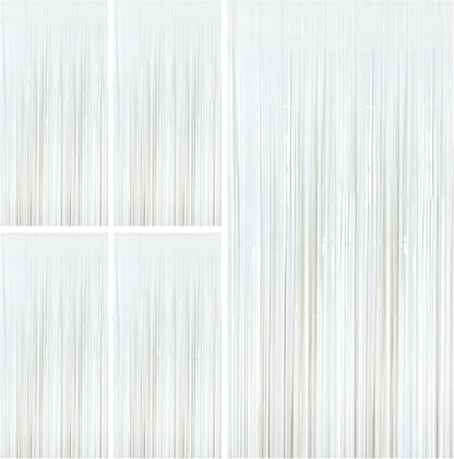 White Party Streamers - Foil Fringe Backdrop Curtains for Birthday, Graduation & Bridal Shower
