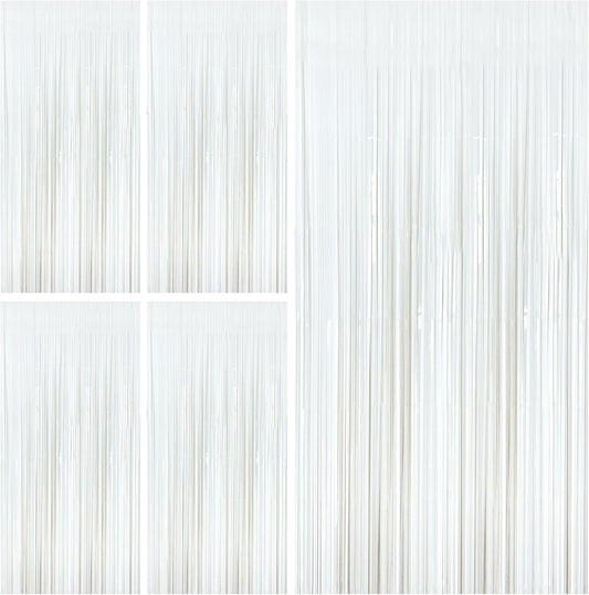 White Party Streamers - Foil Fringe Backdrop Curtains for Birthday, Graduation & Bridal Shower