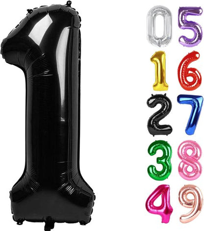 Black Number 1 Balloon - 40 Inch Shiny Birthday Decoration for Baby Boy or Girl