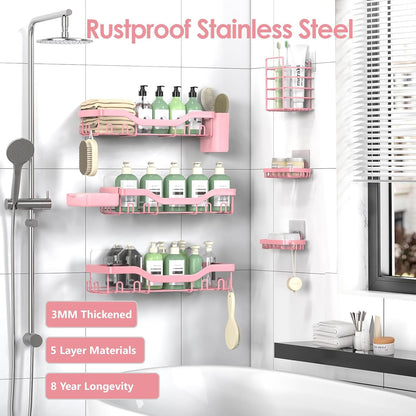 NESOMI Shower Caddy | Rustproof Stainless Steel Organizer - 8-Pack No-Drill Storage with Soap Dish & Hooks