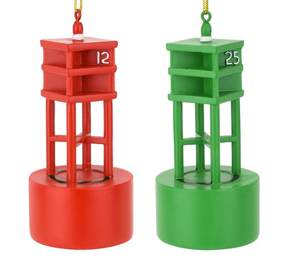 Port and Starboard Channel Marker Ornament Set - Nautical Boating Christmas Decorations