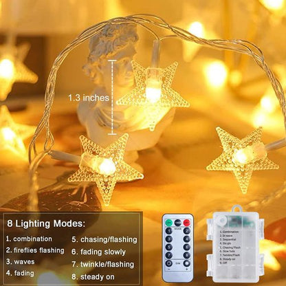 Brightown Star String Lights - 50 LED Battery Operated Fairy Lights with Remote & Timer | 17 ft Waterproof Warm White for Bedroom, Patio, Party Decor