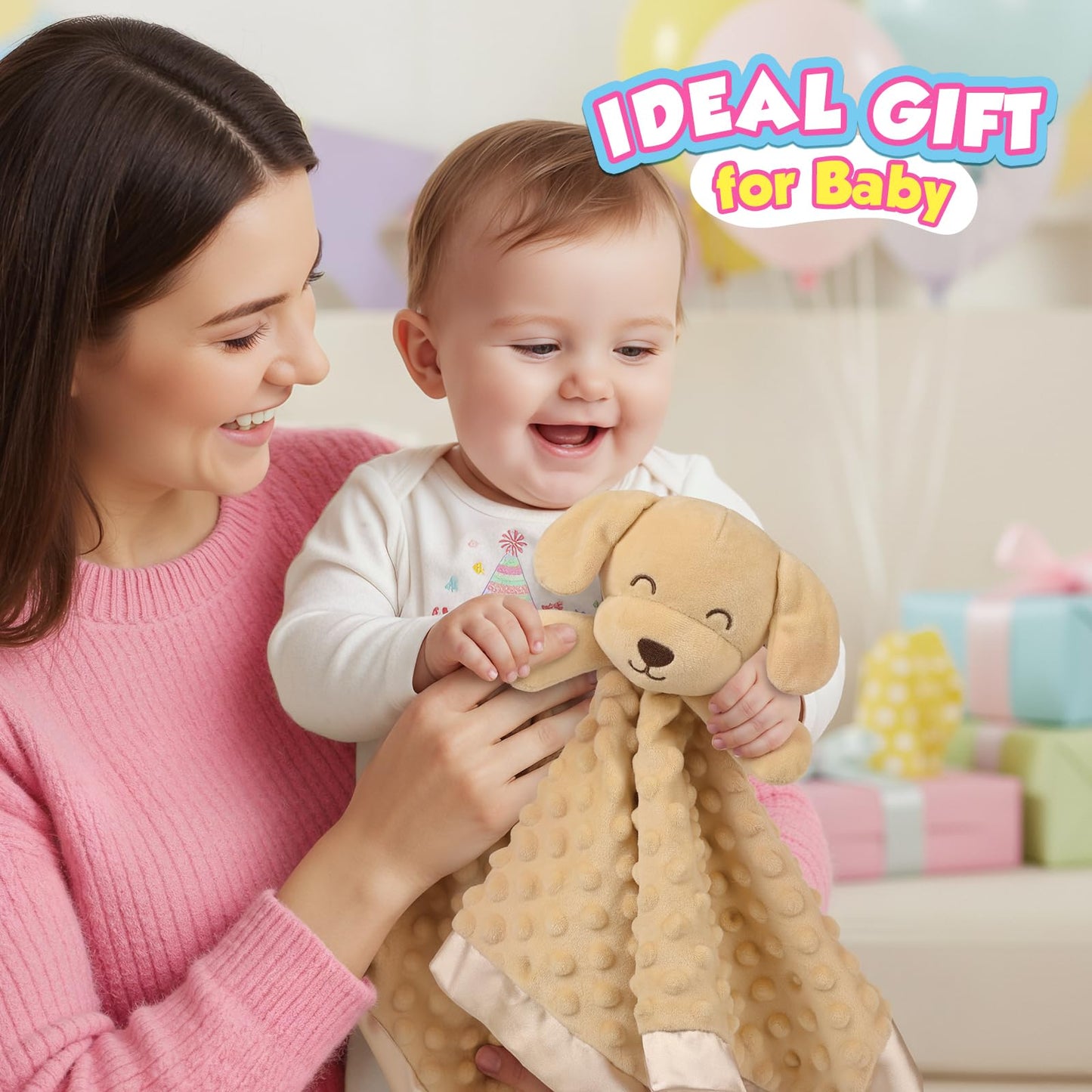 MOVEPAI Baby Dog Security Blanket, Soft Puppy Lovey Toy Blanket for Boys and Girls, Snuggle Toy Lovie Newborn Gift, Unisex Stuffed Animals Brown 16 Inch