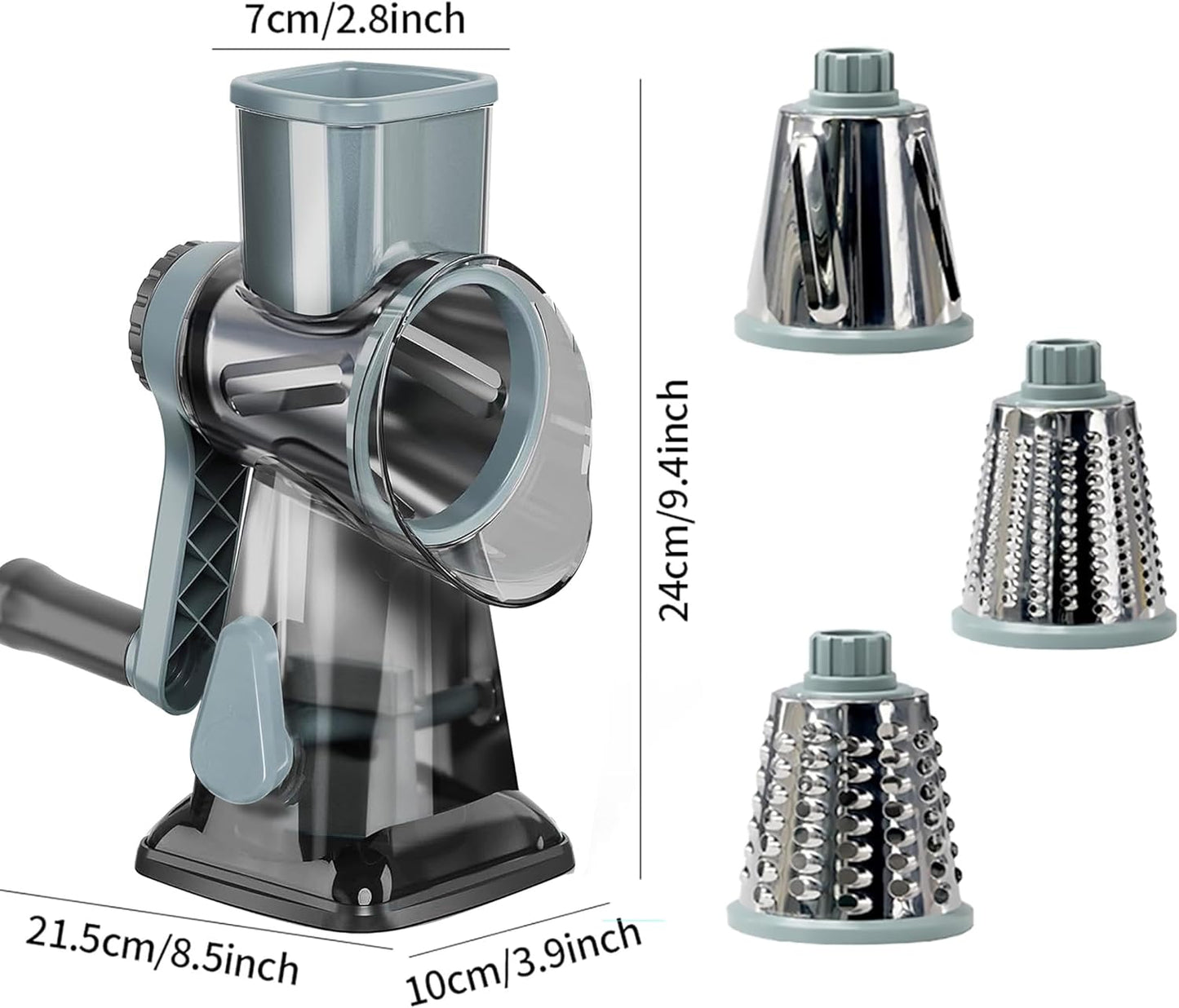 Rotary Cheese Grater - Multi-Purpose Stainless Steel Shredder With Handle for Effortless Grating (Blue)