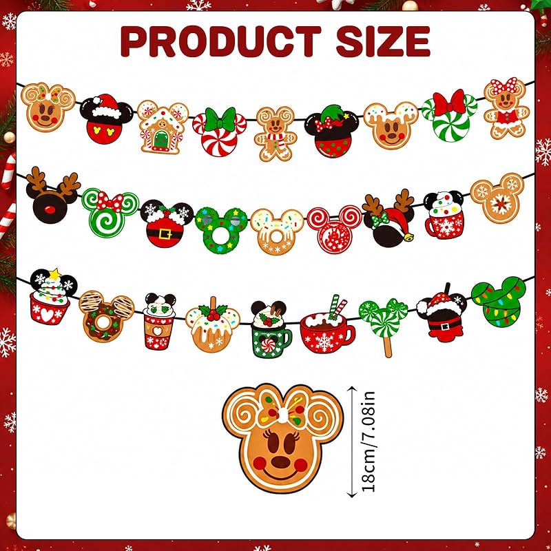 Christmas Banner Decorations - Gingerbread Cookies Candy Canes Wall Hanging Party Decor