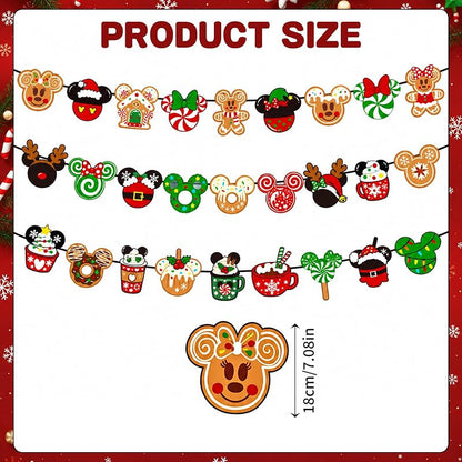 Christmas Banner Decorations - Gingerbread Cookies Candy Canes Wall Hanging Party Decor
