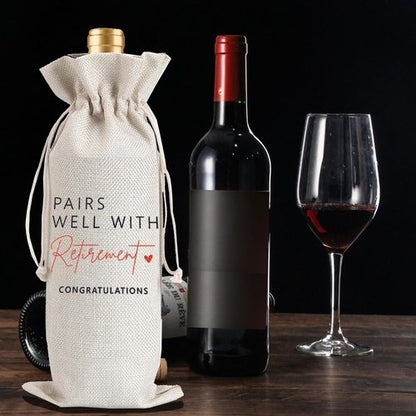 Julont 1Pcs Retirement Gifts for Women Men Farewell Gifts for Friends Retirement Wine Bag with 1Pcs Kraft Blessing Cards and natural jute rope