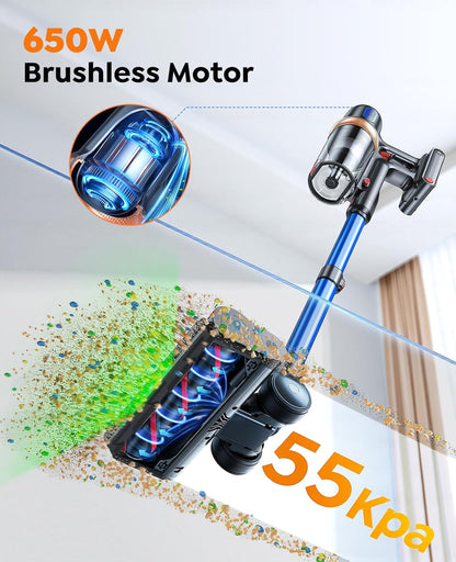 Skiennix Cordless Vacuum Cleaner - 650W 55KPA Power, 70-Minute Runtime, Extra Mattress Tool | Ideal for Pet Hair & Carpets