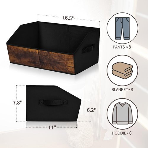 Homsorout Trapezoid Storage Cubes - Collapsible Fabric Baskets for Organization | 6 Pack in Wood Grain Brown