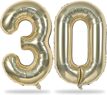 Champagne Gold Number Balloons - 40 Inch Light Gold Foil 3 & 0 for 30th Birthday Celebrations