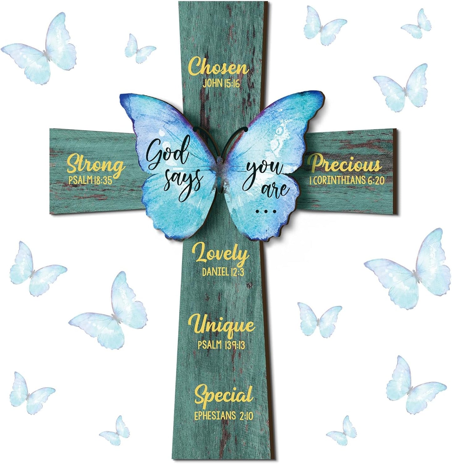 Panelee Inspirational Cross Wood Sign - 11.81 Inch Bible Verse Wall Decor for Home & Office