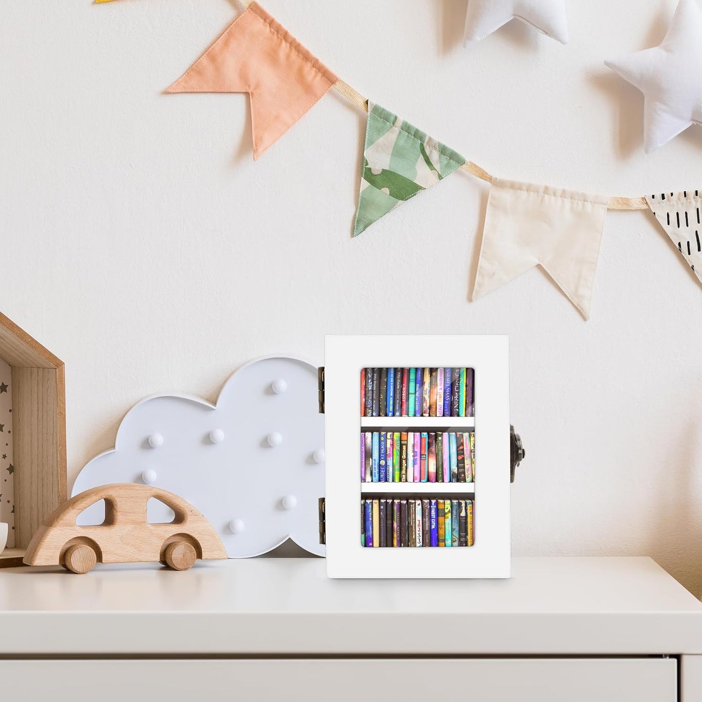 Regine Switzerland Mini Bookshelf - 60PCS Wooden Miniature Book Library for Stress Relief | Unique Gift for Book Lovers - White