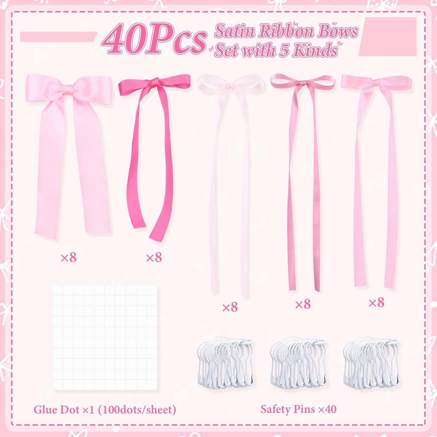 Skiennix 40Pcs Pink Bow Wall Decor - DIY Photo Backdrop & Garland for Birthday, Baby Shower, Bachelorette Parties
