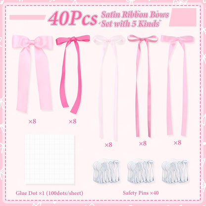 Skiennix 40Pcs Pink Bow Wall Decor - DIY Photo Backdrop & Garland for Birthday, Baby Shower, Bachelorette Parties