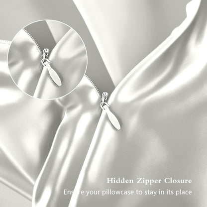 Mulberry Silk Pillowcases by Skiennix - Queen Size for Hair & Skin | Anti-Acne Cooling Ivory Satin with Hidden Zipper