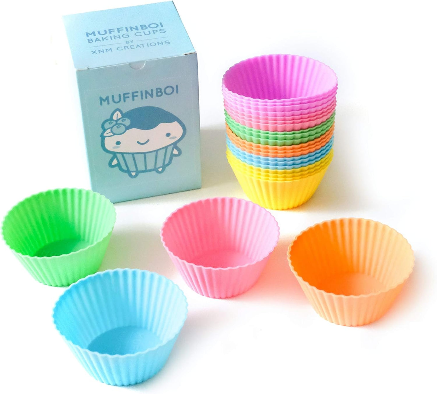 XNM Creations Silicone Cupcake & Muffin Liner Molds - Premium Grade Baking Cups, Pastel, Pack of 24