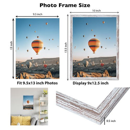 JCJMY 9.5x13 Picture Frame Rustic White for Wall Hanging, Wall Mounting Horizontally or Vertically, 9.5 x 13 Wall Gallery Poster Photo Frame with Shatter Resistant Plexiglass, Rustic White
