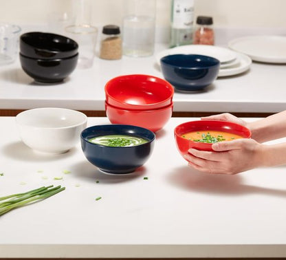 KooK Ceramic Cereal Bowls - Microwave & Dishwasher Safe Porcelain Dishes - 24 oz Marshmallow White (Set of 4)