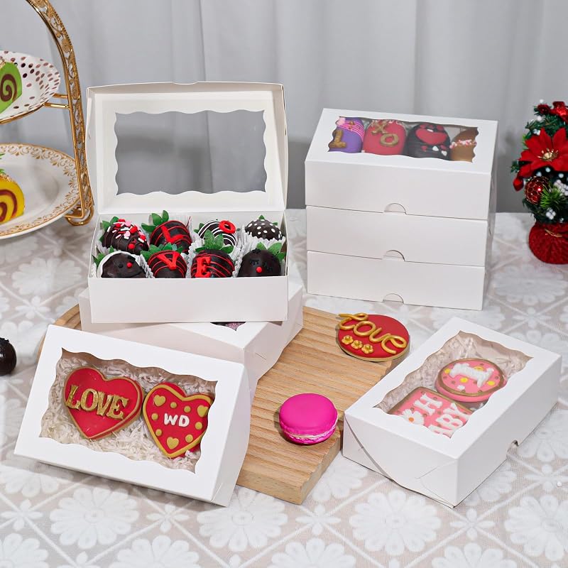 7x4.3x2 In White Bakery Boxes with Window, 100-Pack Cookies Macaron Cake Treat Boxes