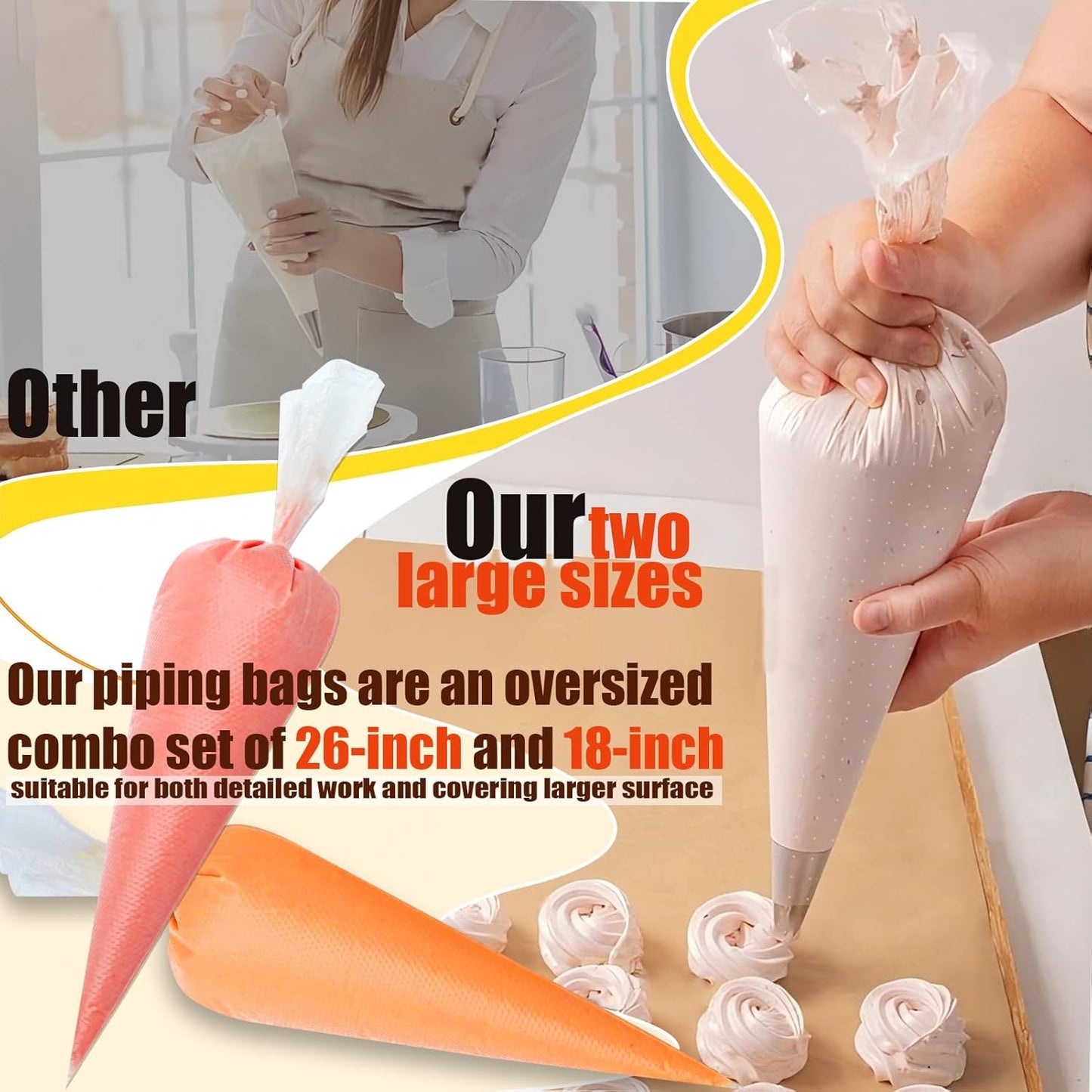 Tipless Piping Bags - 18 Inch for Royal Icing | 26 Inch Large, Thickened & Non-Slip Disposable