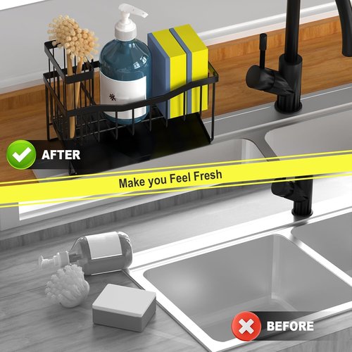 Fssvcd Maifan Sink Caddy - Rustproof Kitchen Organizer with Brush Holder & Self-Drain Tray | Ideal for Sponges & Soap