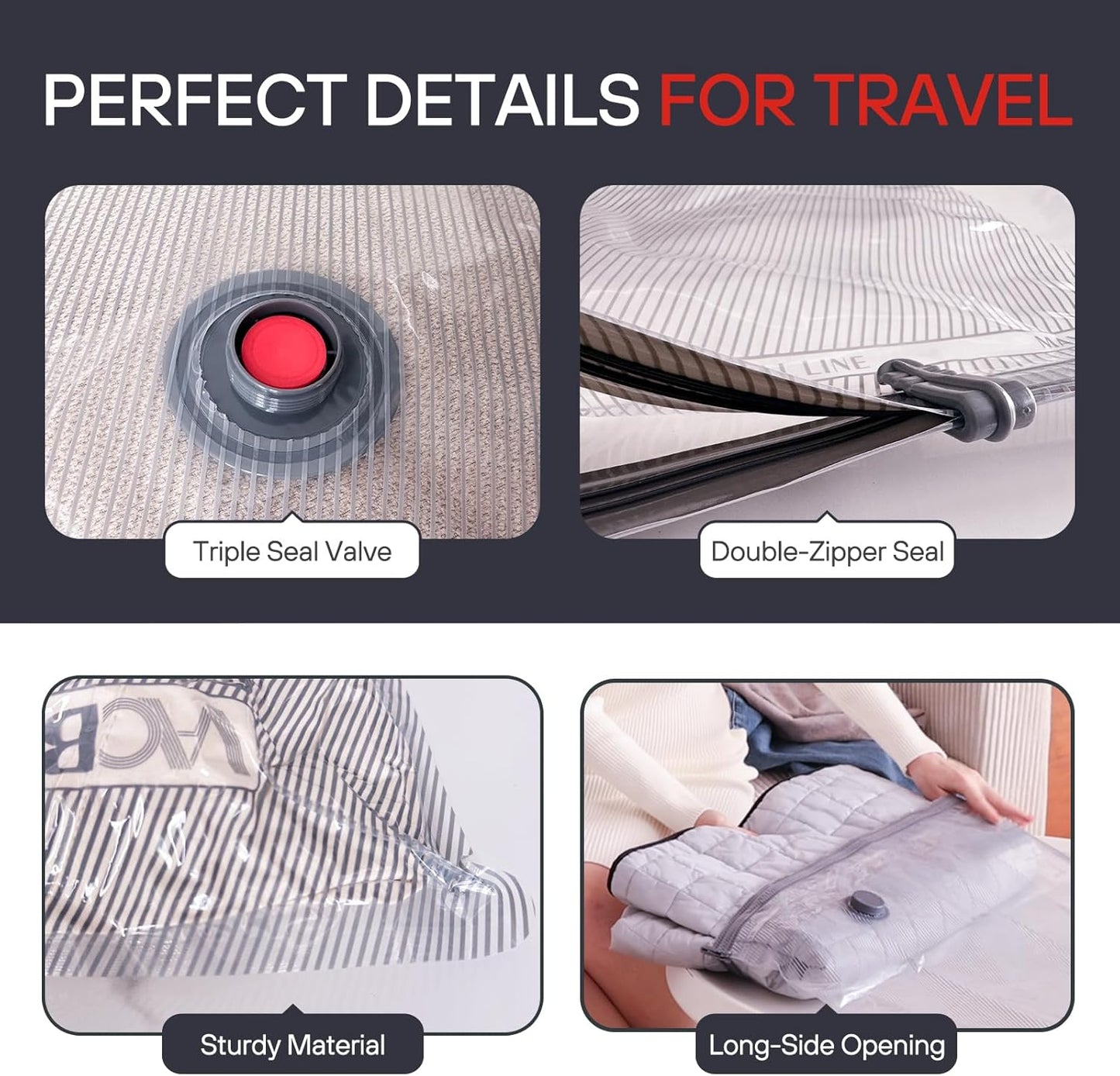 VMstr Vacuum Seal Compression Bags - 12-Pack Travel Space Saver for Clothing with Electric Pump
