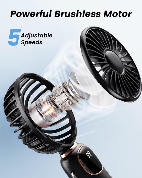 coldSky Portable Handheld Fan - 3-in-1 Multifunctional Travel Fan with 4000mAh Battery | Black, 5 Speed Settings