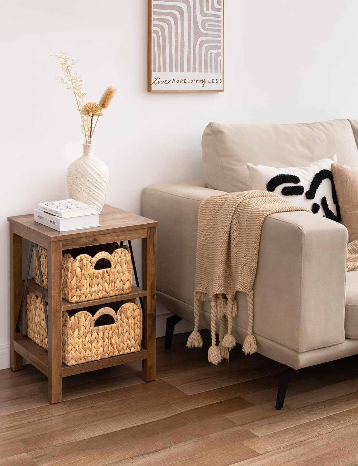StorageWorks Scalloped Edge Wicker Basket - Hand-Woven Rattan Baskets with Handles | 2 Pack for Organizing & Decor