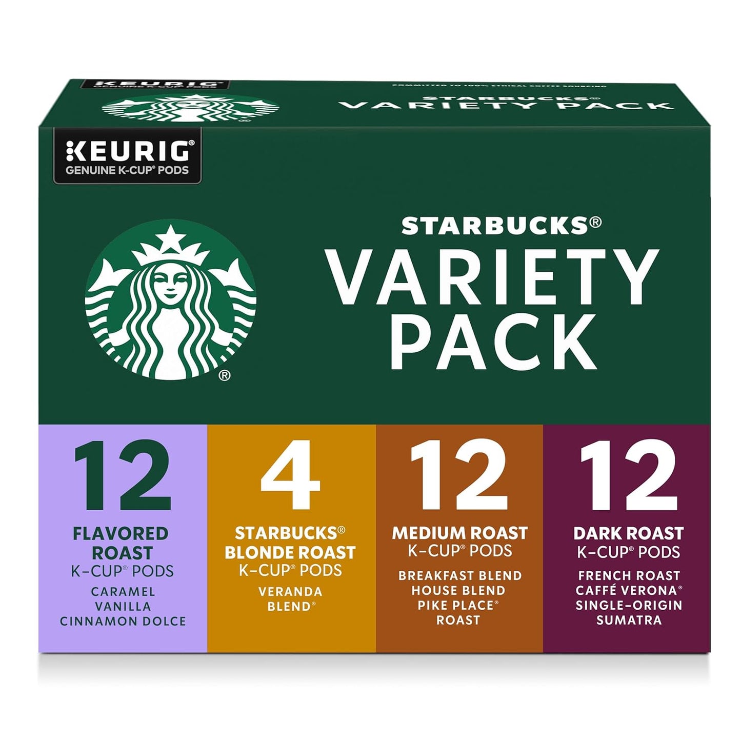 Starbucks K-Cup Coffee Pods - Blonde, Medium & Dark Roast Variety Pack | 40 Keurig Pods for Hot or Iced Coffee