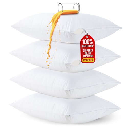 Set of 4 Pillow Protectors with Zipper Toddler Size, Bed Bug and Dust Mite Proof Pillow Covers, Ultra Soft Pillow Encasements, Moisture Wicking and Waterproof Pillow Cases by Utopia Bedding (White)