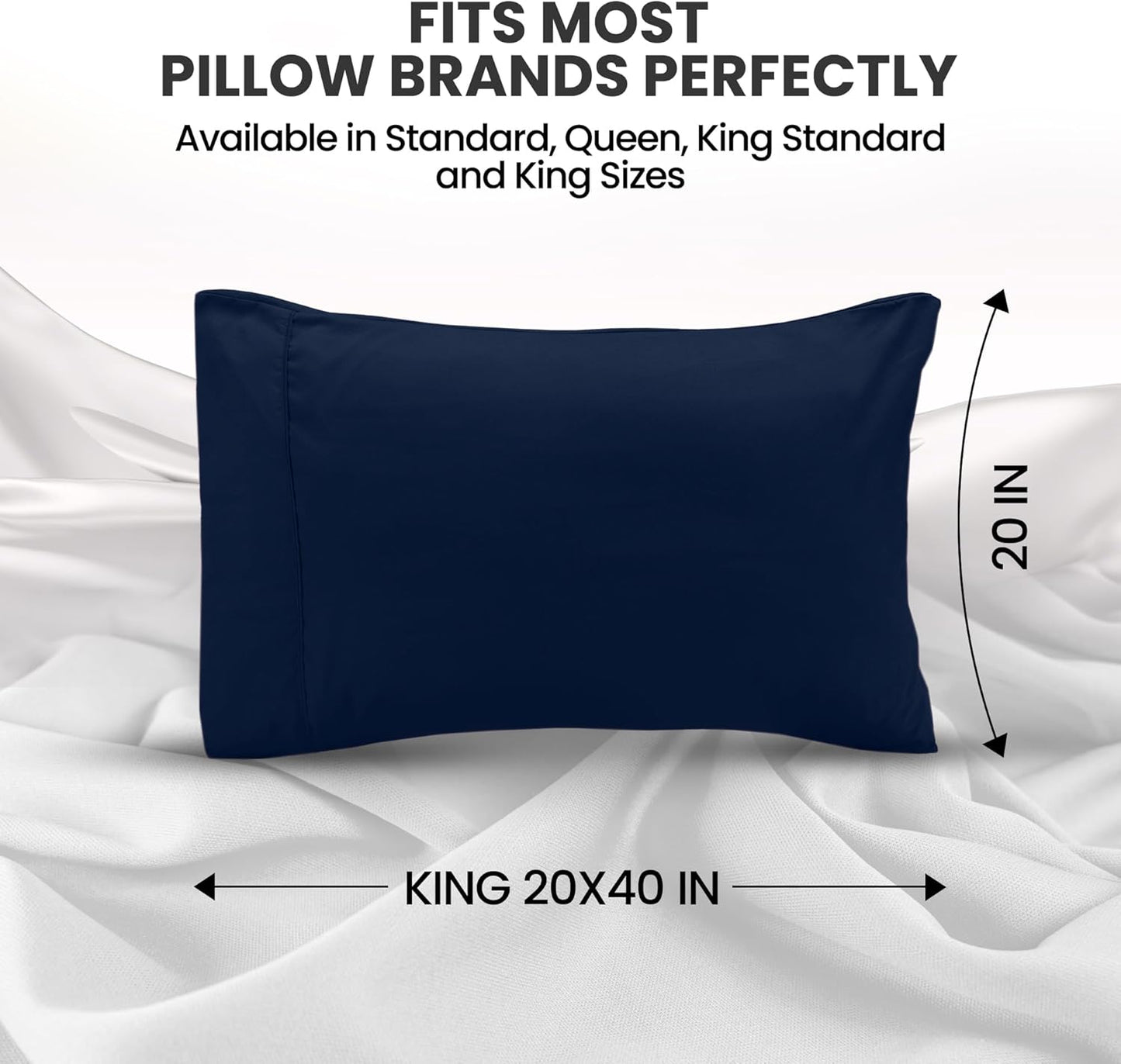 Utopia Bedding King Pillow Cases - Soft Brushed Microfiber - 2 Pack | Navy, 20 x 40 Inches